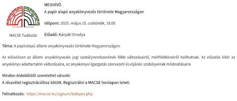 Webinárium - A papír alapú anyakönyvezés története Magyarországon