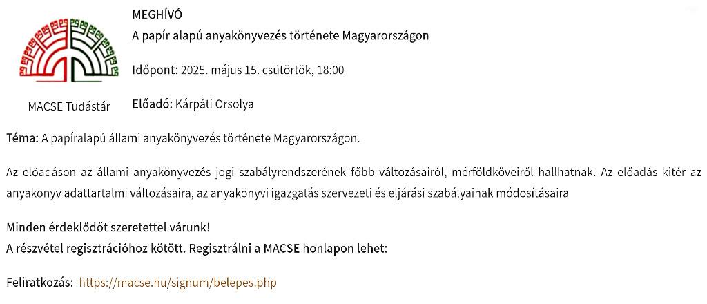 Webinárium - A papír alapú anyakönyvezés története Magyarországon